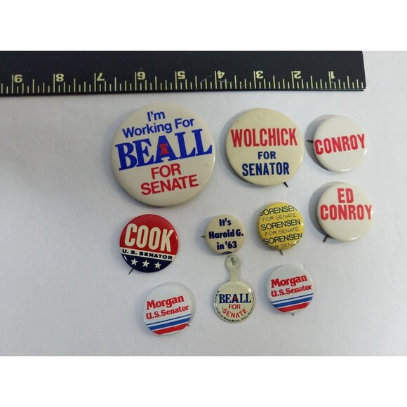 Lot of 10 Senate Campaign Pinback Pin Buttons Beall Sorenson Morgan Cook Conroy - Picture 6 of 7